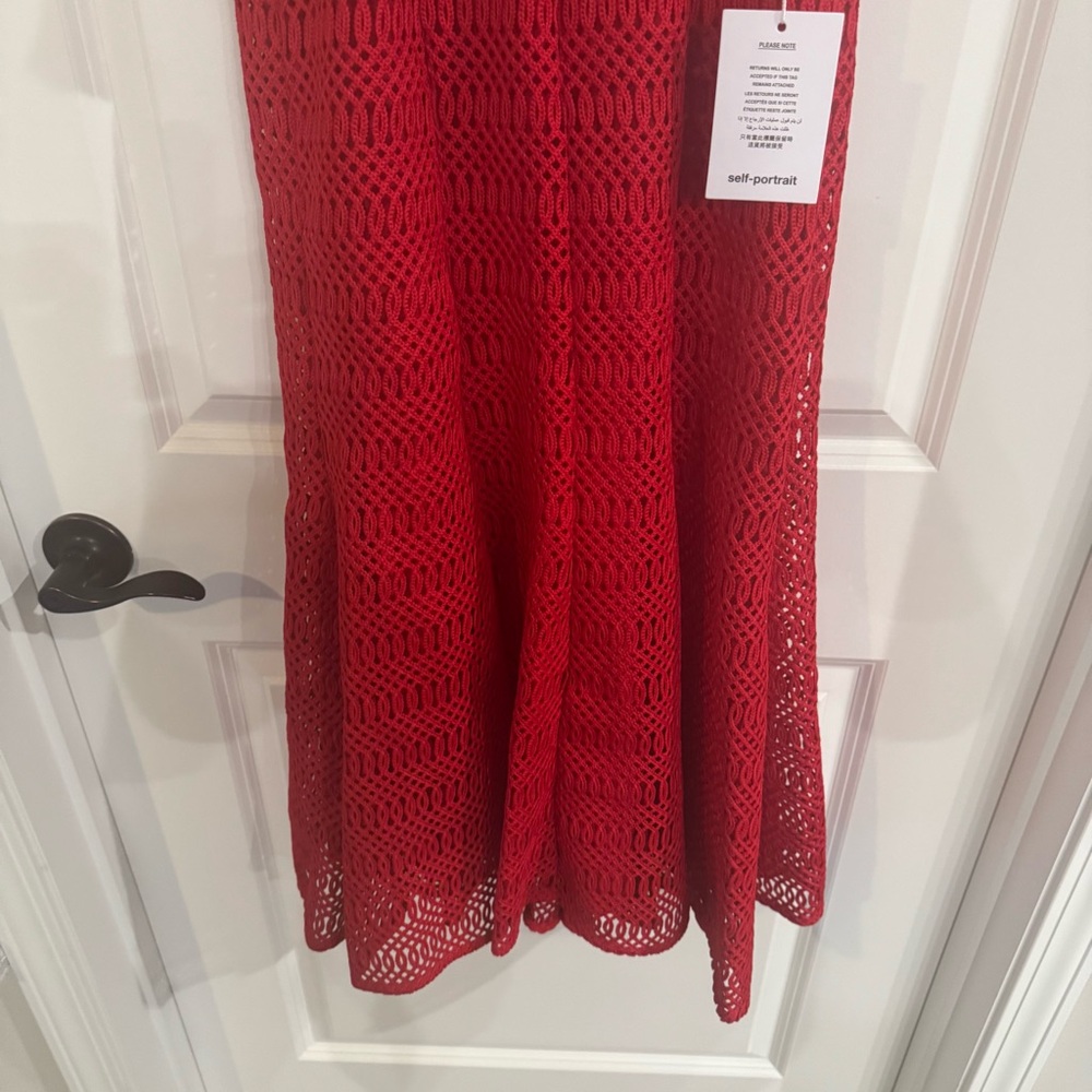 Self Portait Lattice Lace Midi Dress in Red - Picture 7 of 16
